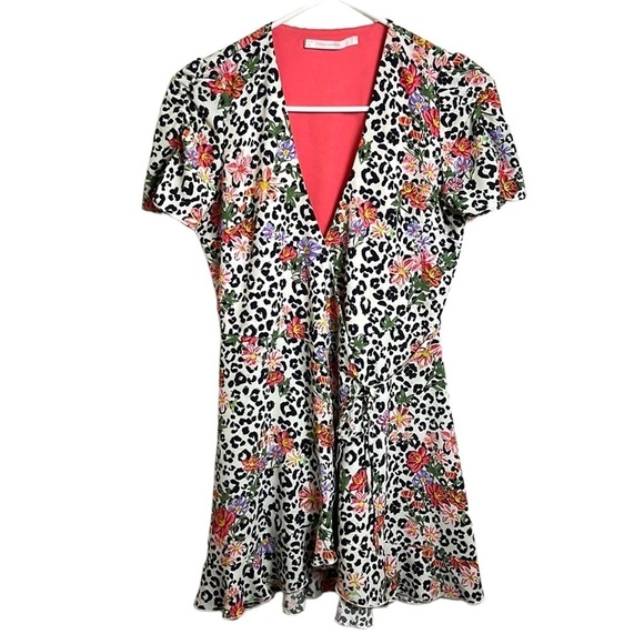 Zara Cheetah Floral Wrap Mini Dress 90s Y2K Size XS - Picture 2 of 11
